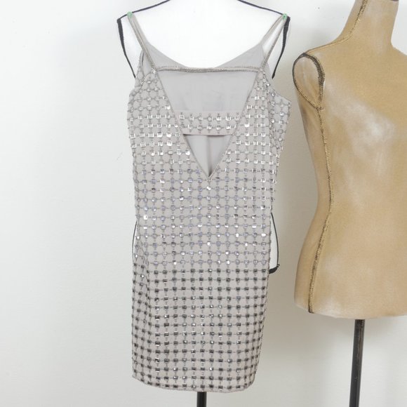 Parker Anthropologie Gray Silver Beaded Art Deco Flapper Size XS Mini Slip Dress - Picture 7 of 10